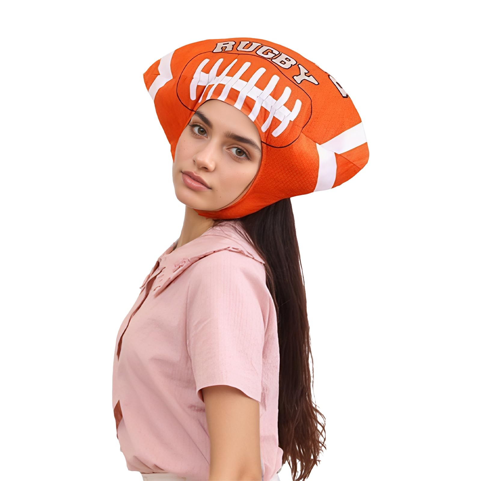 Thick Padded 3D Sports Ball Hats Men Women Funny Plush Stuffed Rugby Football Hooded Hats Toy Earflap Skull Caps Fancy Dress Party Cosplay Halloween Christmas Costume Headwear Full Hood Cap - Image 3