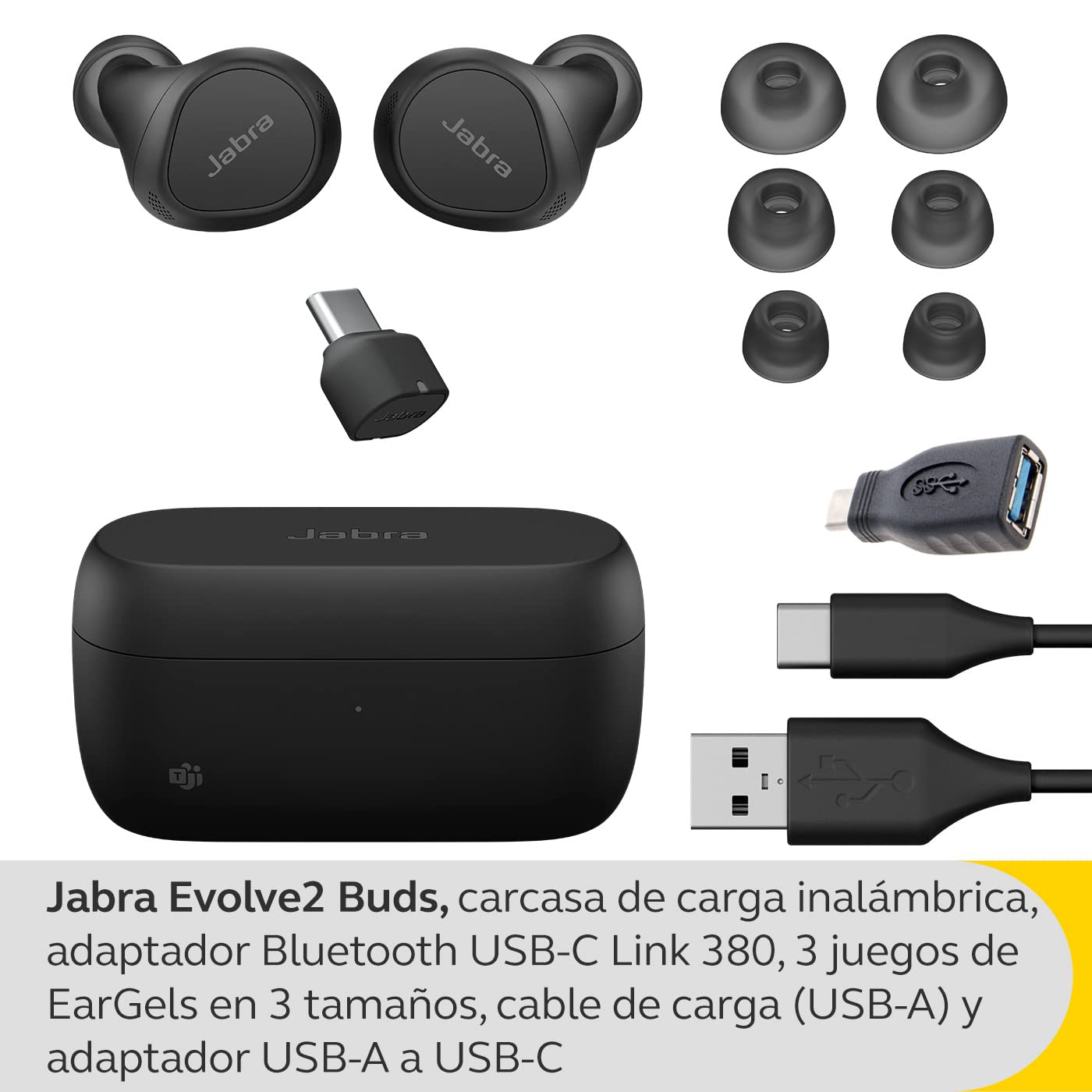 Jabra Evolve2 Buds, Auriculares Bluetooth Intraaurales Inalámbricos, Cancelación Activa de Ruido y Tecnología MultiSensor con 4 Micrófonos, Certificados para MS Teams, Negro - 2