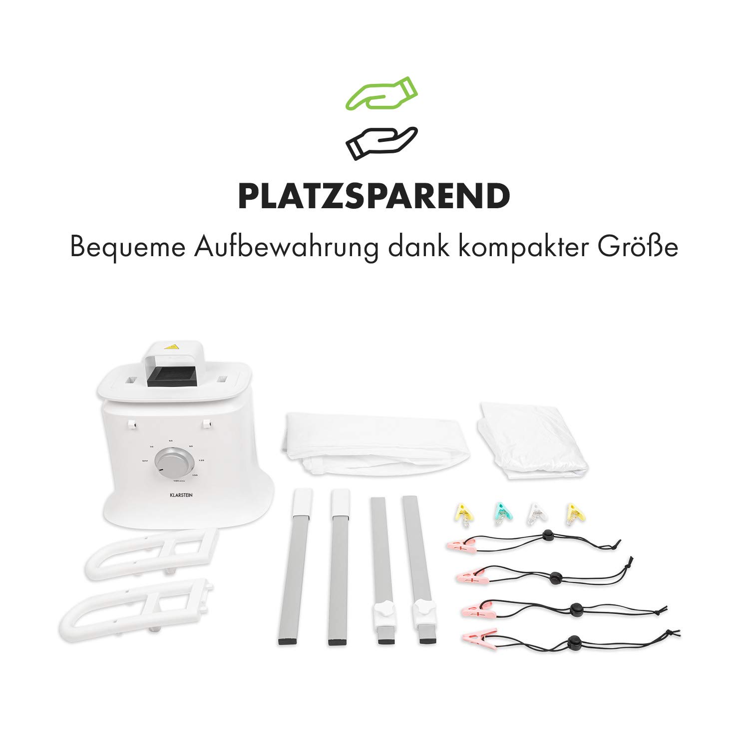 Klarstein ShirtButler Deluxe automatisches Trocken- und Bügelgerät, 2-in-1: Trocknen und bügeln, 1250 W Sicherheits-Heizer, HotAir Tension-Technologie, Timer: 0-180 Min. Material: Oxford-Nylon, weiß