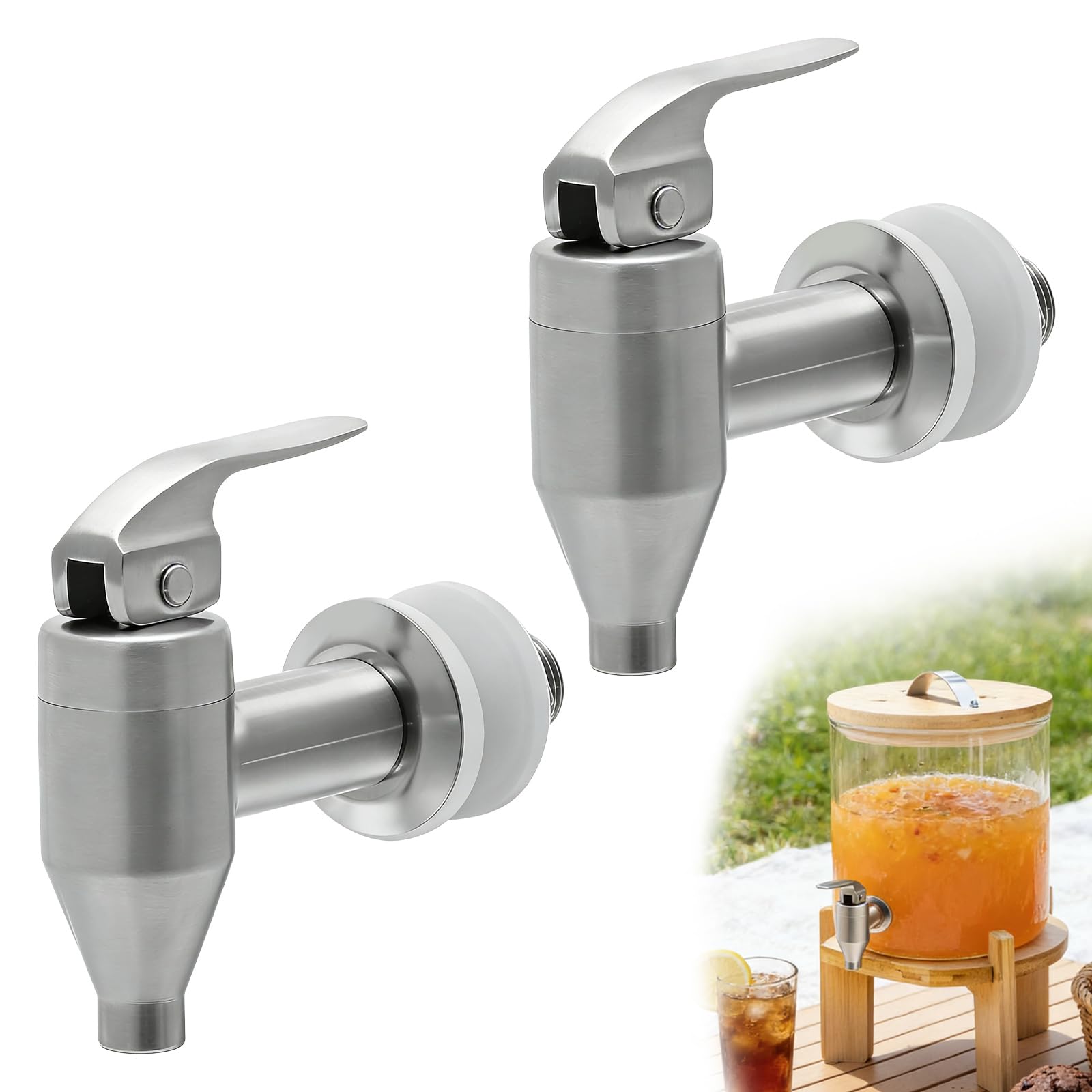 Dispensador de bebidas de acero inoxidable 304, 2 unidades, dispensador de bebidas con grifo, grifo de repuesto para celebración y botella de bebidas, rosca de 16 mm