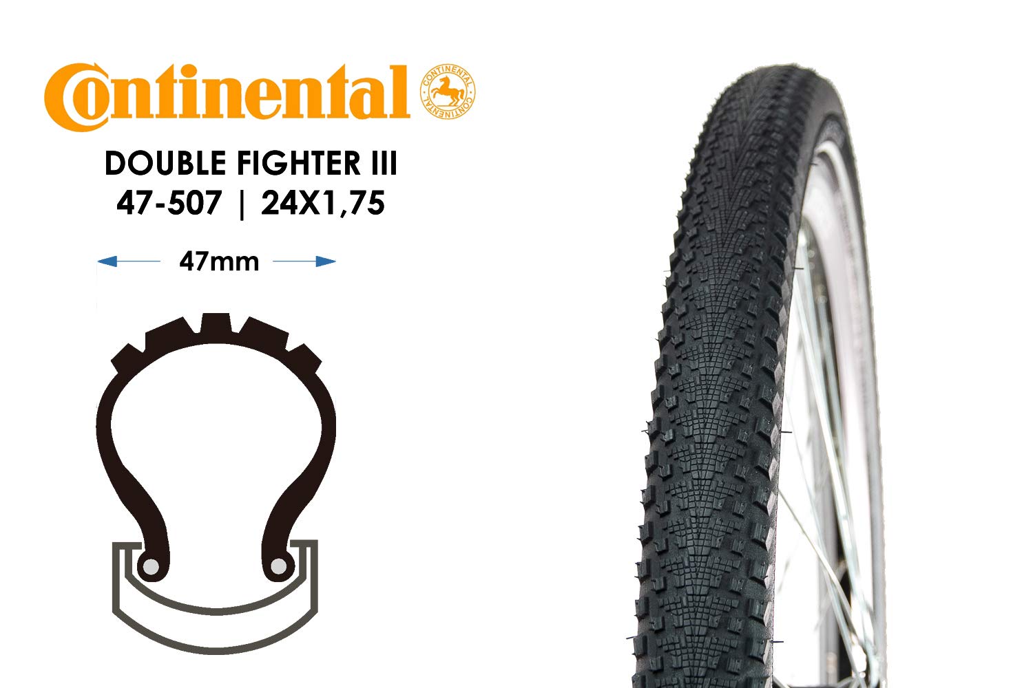 CONTINENTAL DOUBLE FIGHTER III. KÜLSŐ [24X1,75][FEKETE,REFLEX CSÍKKAL