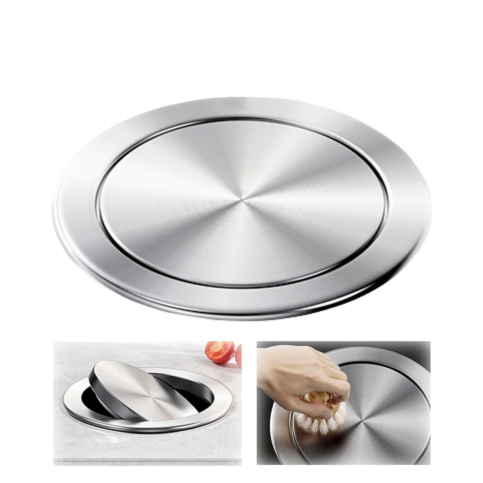 Trash Can Top Bins, Countertop Trash Can Lid Replacement, Round Stainless Steel Bin Cover, Multiple Sizes(21x21cm/8x8in)