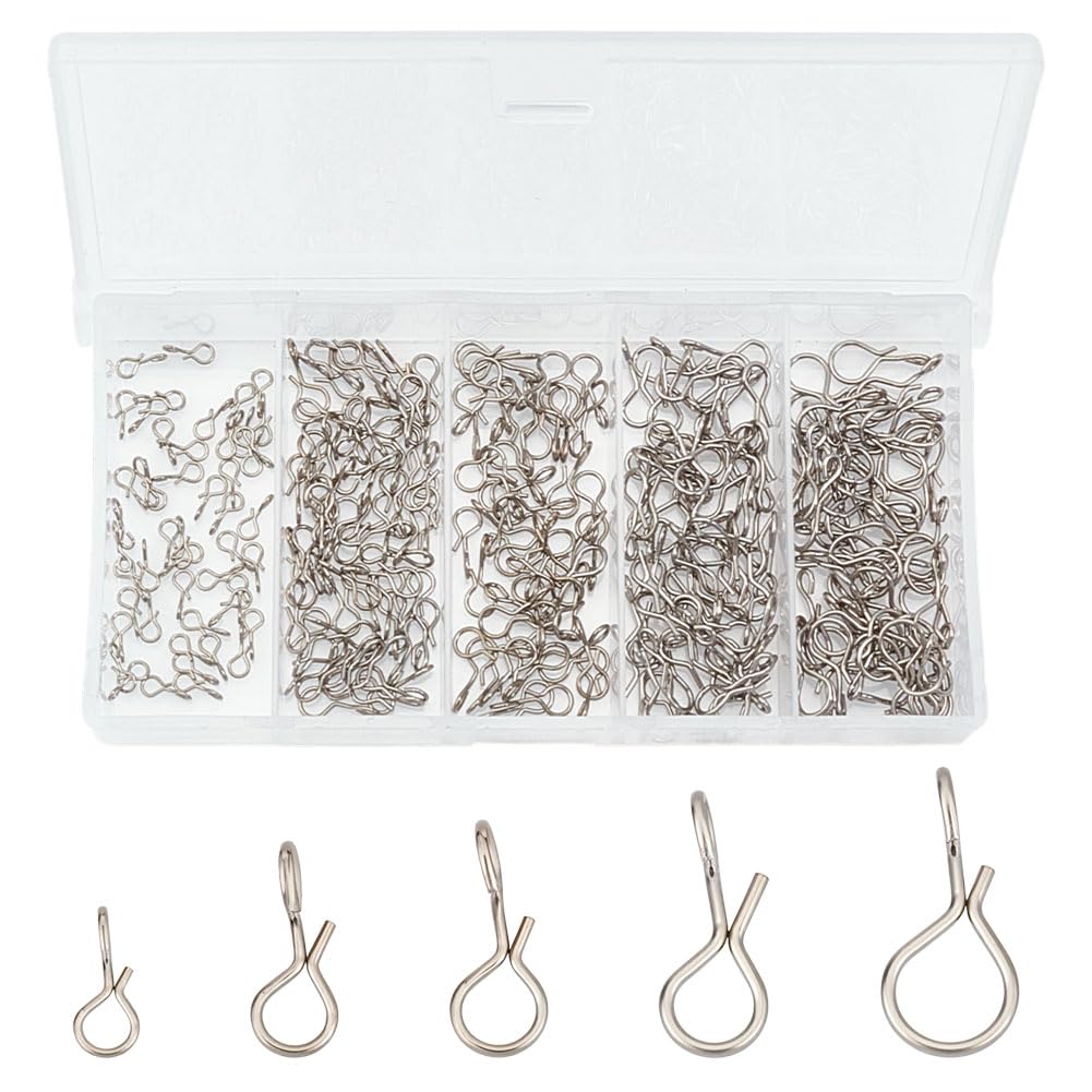 MAYJOYDIY 250 pcs Platinum Fly Fishing Snaps Twist Clips, 5 Sizes Stainless Steel Quick Change Lure Snaps No Knot Fast Snap Lure Connector for Flies Hooks Jigs Terminal Tackle