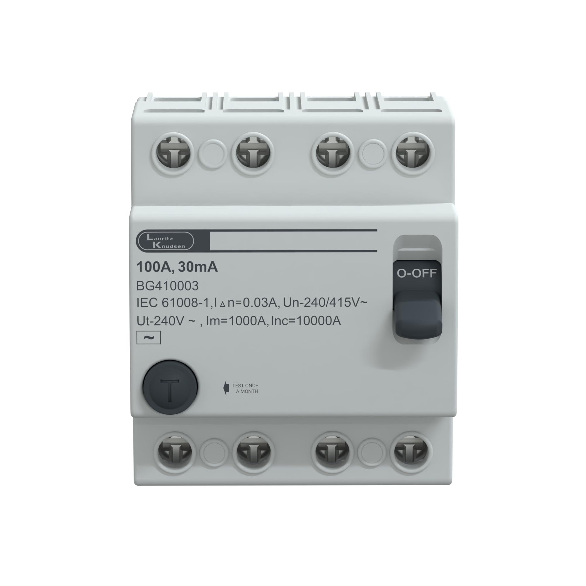 Lauritz Knudsen FP RCCB 4 Pole 100A 30mA | Residual Current Circuit Breaker | IS 12640 & IEC 61008-22 Certified | 10kA Short Circuit Protection | 240/415V AC | RAL 7056-image-34