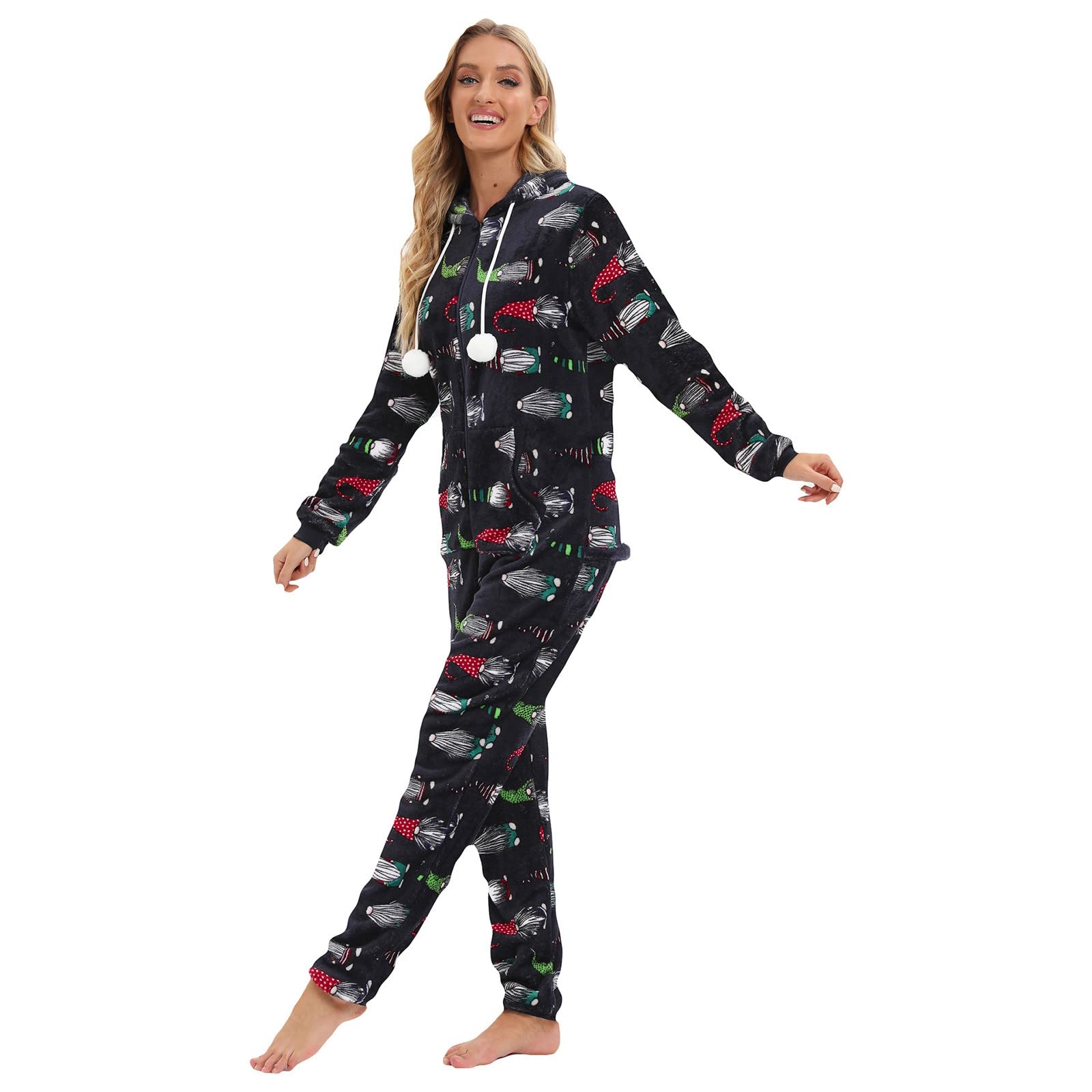 Pigiami Interi Coppia Pigiama in Pile da Donna Stampa Pigiama da Notte Pigiama con Cappuccio Tuta Pagliaccetti Clubwear Pigiama Tutina in Peluche Carnevale Adulti
