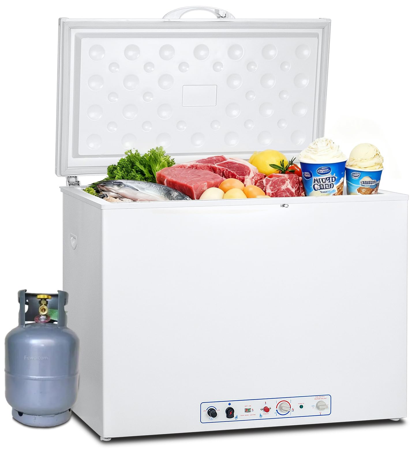 SMETA Propane Deep Freezer, Gas Freezer LPG Propane Gas Absorption 110V Chest Freezer Deep 7.1 Cu.Ft for RV Off Grid Outside, White