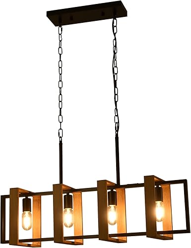 Lámpara de araña de 33 pulgadas para isla de cocina, lámpara rústica de 4 luces, lámpara colgante industrial moderna negra para mesa de comedor y