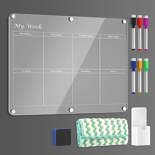 Lexvlic Calendario acrílico para nevera, imán fuerte N52 para evitar arañazos en el refrigerador, fácil de mantener un seguimiento del horario,