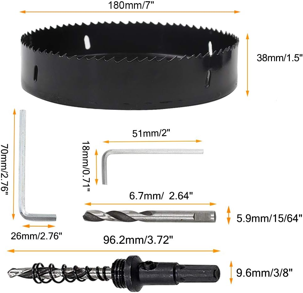 60% оƒƒ Dіѕсоunt PHITUODA 7 / 180mm Hole Saw with Hex Shank Drill Bit Adapter, 38mm Cutting Depth HSS Bi-Metal Hole Cutter Corn Hole Saw for Recessed Lights, Smoothly Cutting in Wood Plastic Drywall and Thin Metal