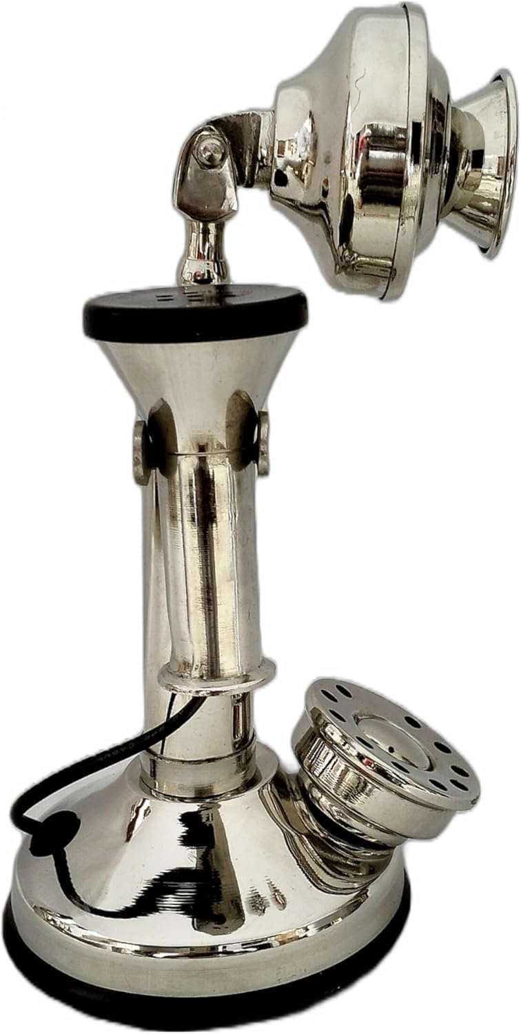 Nickel Finish Candlestick Phone Unique and Antique Design Mini Desk Telephone Home