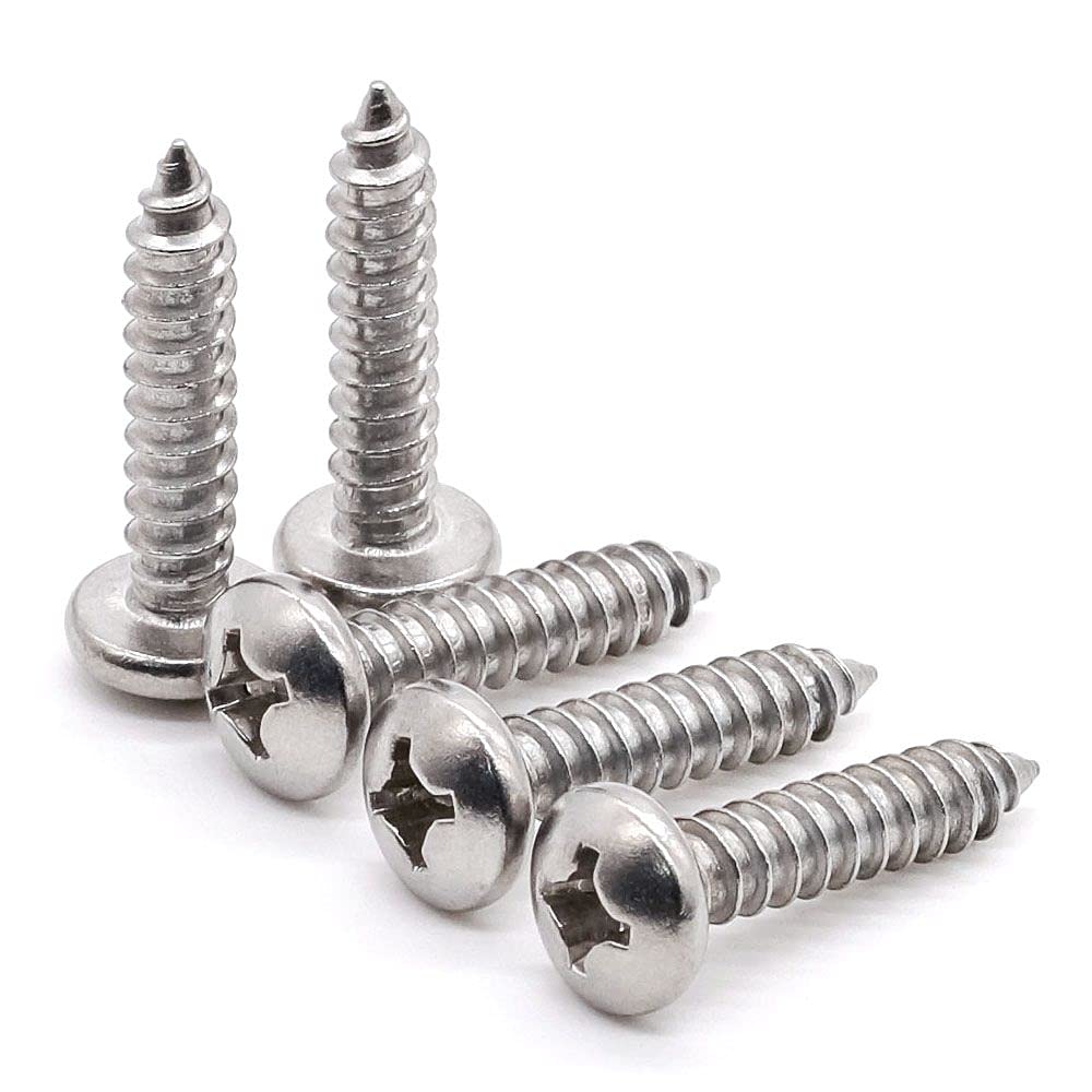 Glvaner #4 x 1 (100 pcs) Pan Head Self Tapping Screws for Wood, 18/8 Stainless Steel 304, Phillips Round Head Sheet Metal Screws, No.2.9mm Thread Size