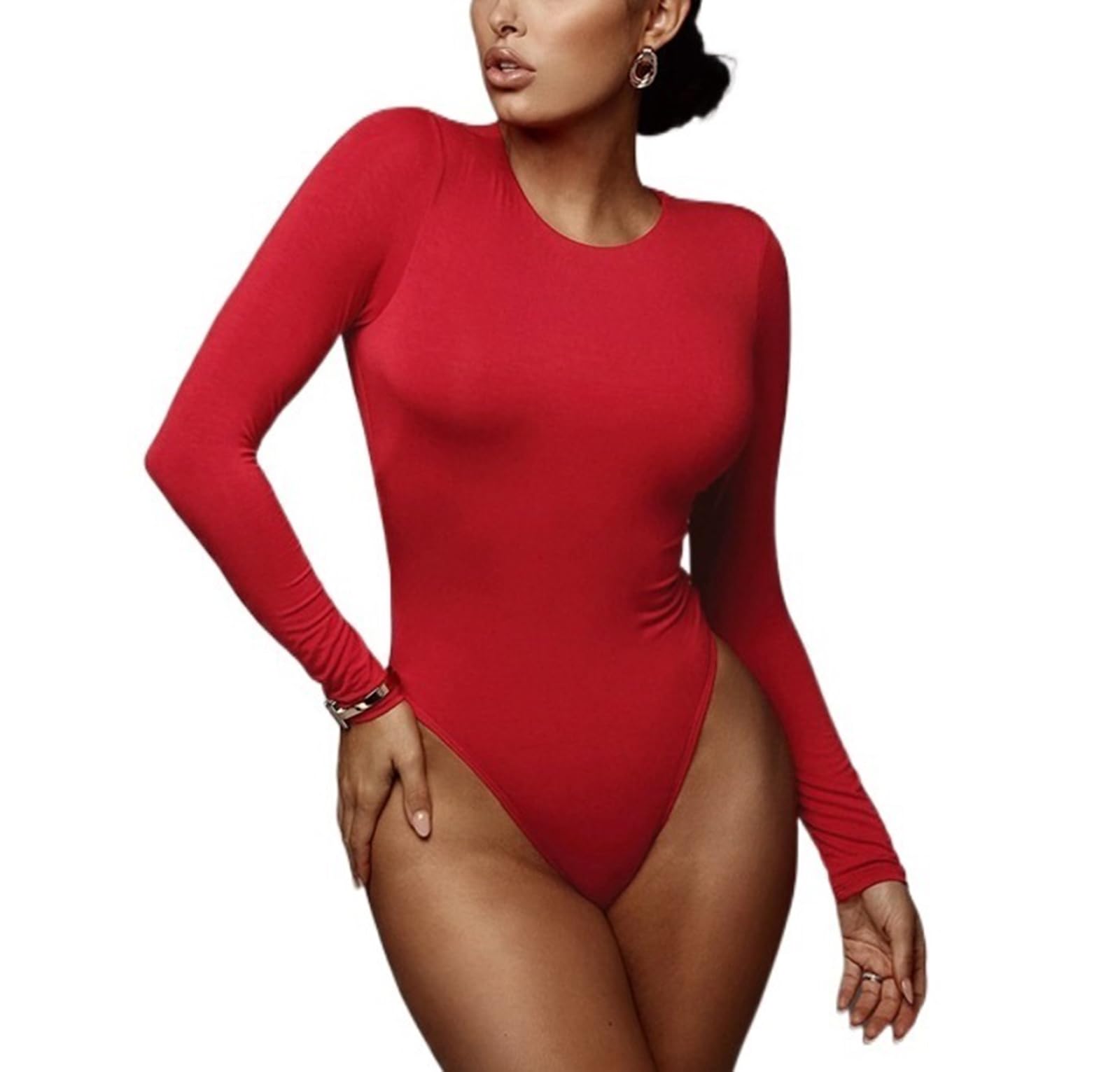 MMRTDJDR Damskie stringi Body wyszczuplają brzuch Bezszwowe kombinezony Bielizna modelująca z długim rękawem Kwadratowy dekolt Casual T-Shirt Topy