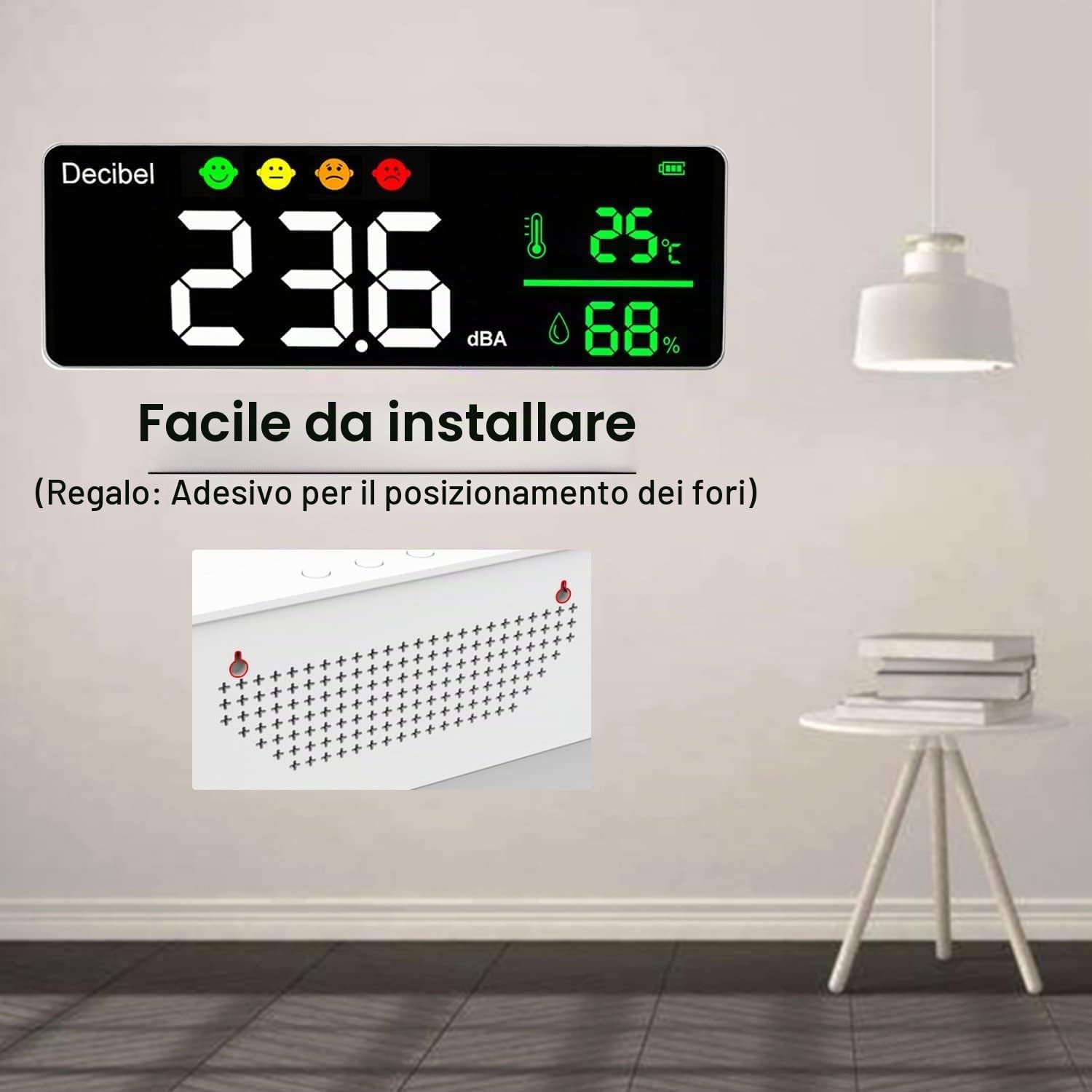 Misuratore digitale decibel db, rilevatore di rumore intelligente con indicatore LED, indicatore di rumore, temperatura decibel con registrazione umidità 30-130 dB gamma rumore decibel metro