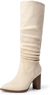 DREAM PAIRS Women's High Chunky Heel Knee High Boots | Pointed Toe Chunky Block Heel with Side Zipper Comfortable Fashion Slouchy Tall Boots
