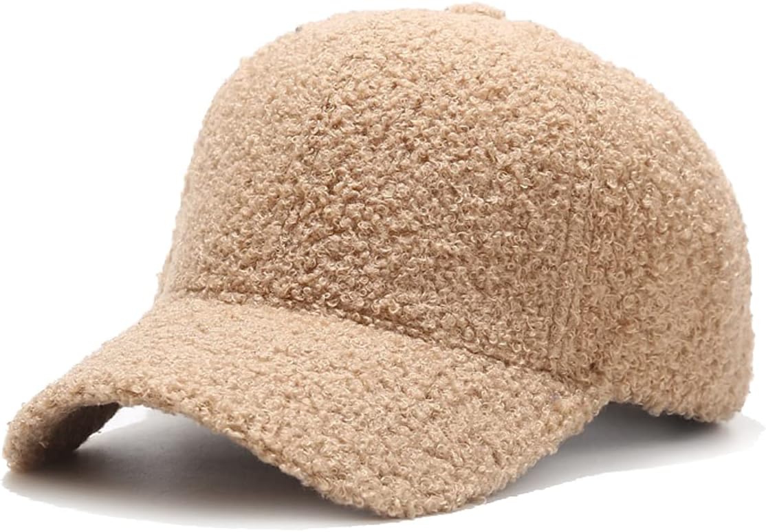 Nanwansu Winter Baseball Cap for Women Lamb Wool Solid Color Warm Golf Hats for Outdoor Travel Adjustable Hat