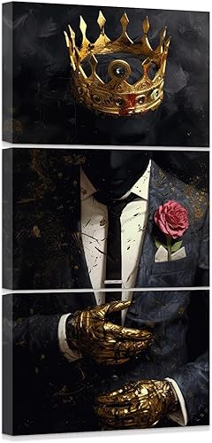 ZXHYWYM Arte de pared afroamericano de 3 piezas, imágenes de hombre negro, coronas doradas, lienzo para sala de estar, dormitorio, oficina en casa