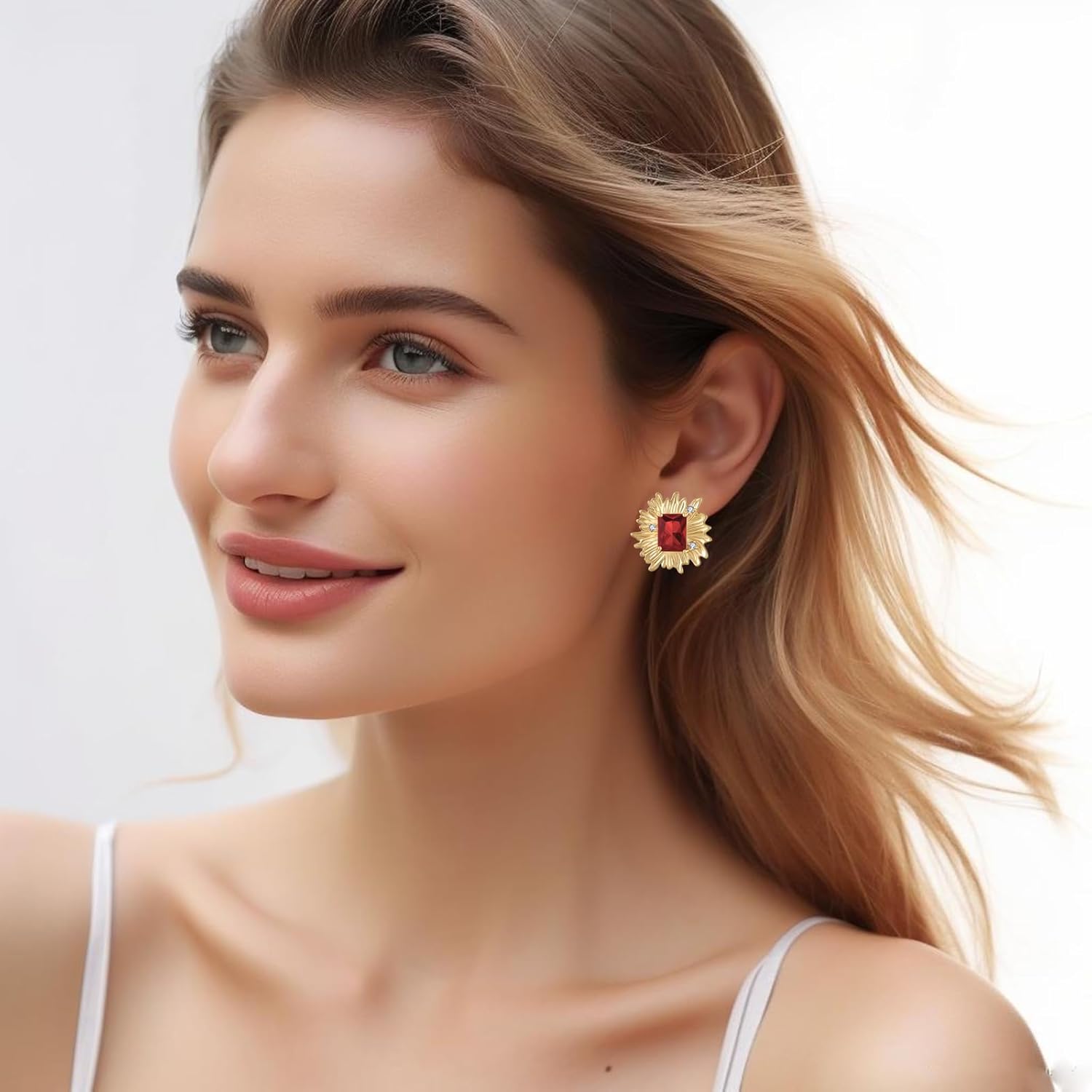 Vintage Chunky Gold Cubic Zirconia Statement Button Earrings Studs,Hypoallergenic Dainty Large 14k Gold Plated CZ Stud Earrings for Women - Image 3