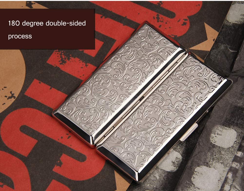 Fine Cigarette Case Double-sided 14 Sticks Portable Metal Extension Cigarette Case Silver Design
