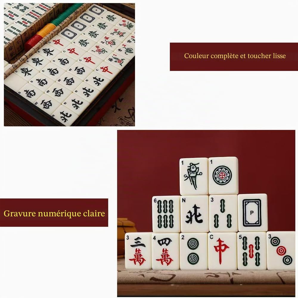 Mini kit de majong chinois, 144 carreaux de majong, kit de jeu de voyage beige, costume antique, jeu traditionnel chinois