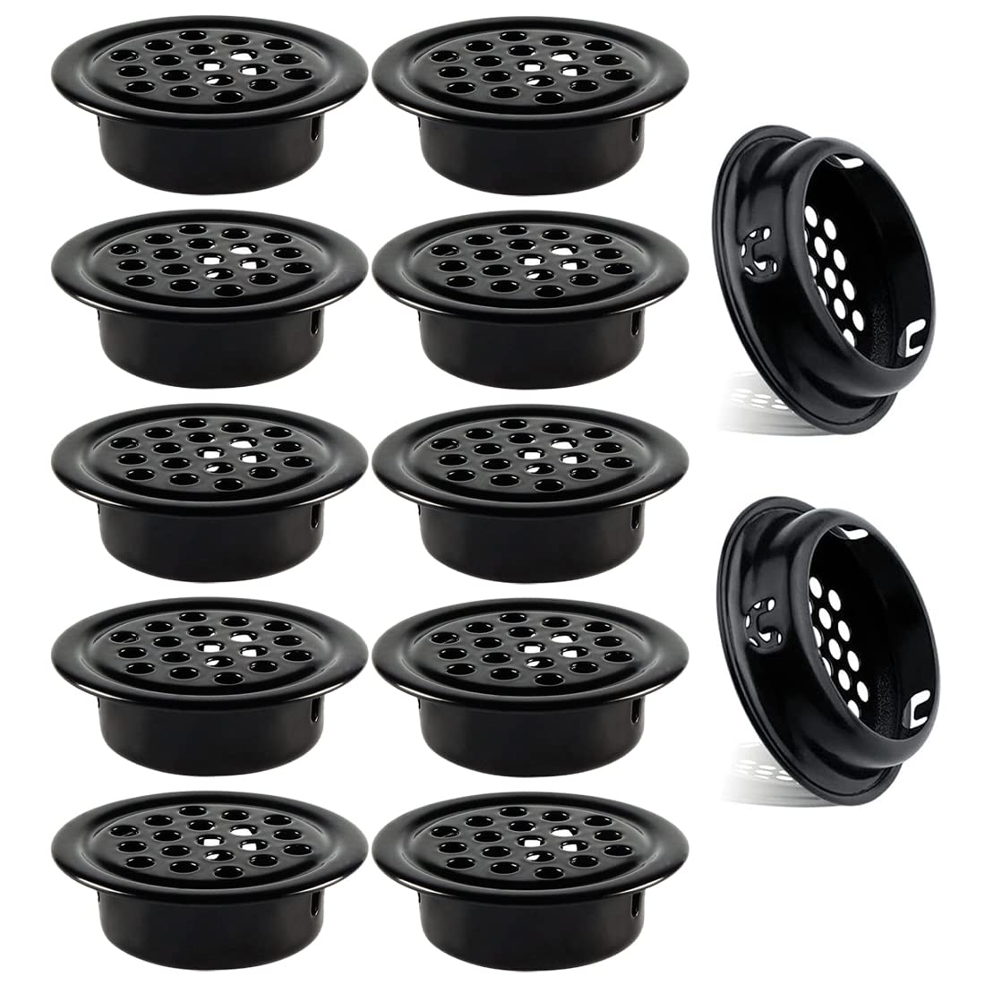 30x Edelstahl Lüftungsschlitze, 53 Mm, Schwarz | Für Küche, Bad, Schrank – Geneigtes Design, Staubdicht & Einfach Zu Montieren