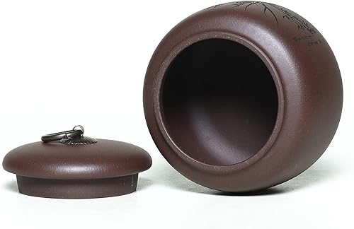Miniatura 5 de SILINE Yixing - Tarro de arcilla de 17.5 onzas, recipiente de almacenamiento de té de hojas sueltas Zisha, mantiene el té a granel ordenado y
