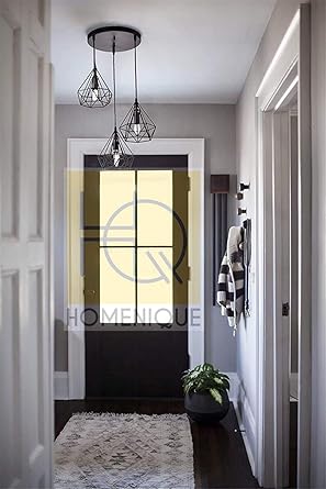 Homenique Make in India 40W Antique Metal Pendant Lighting Fixtures Rustic Chandeliers Lamps with 3 Lights (Bulb Not Included, Black)