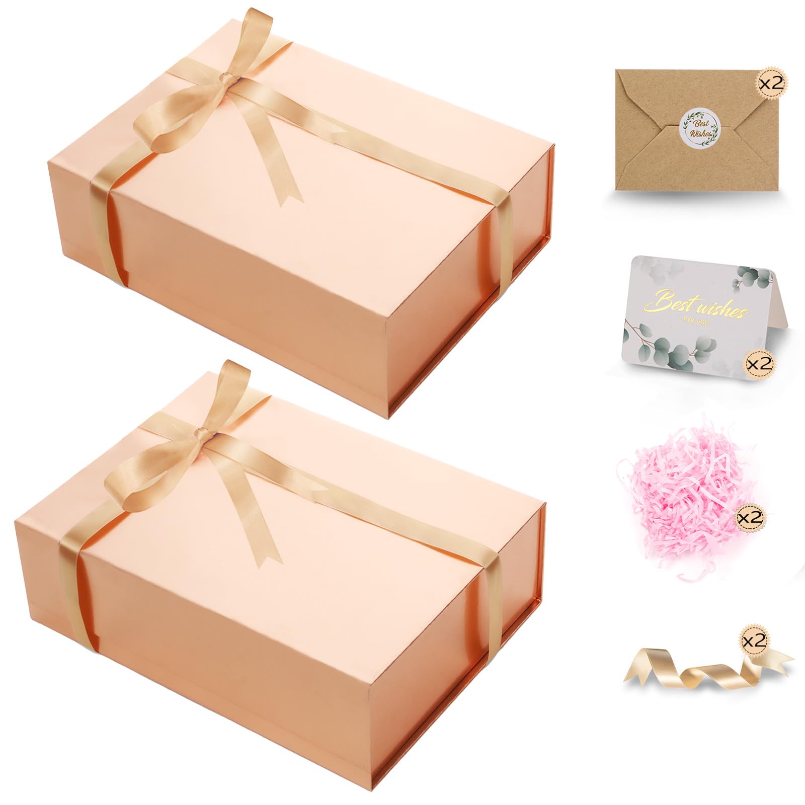 DUOTAN Confezione da 2 scatole regalo grandi con coperchio, 34 x 25 x 8,9 cm, scatola regalo magnetica per regali con coperchio, biglietti, nastri, carta triturata, scatole regalo per compleanni,