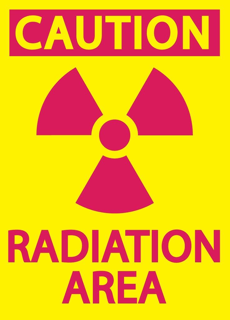 Zing Green Products 1925 Recycled Plastic "Caution Radiation Area" Safety Sign, Magenta on Yellow, 10" Length, 7" Width