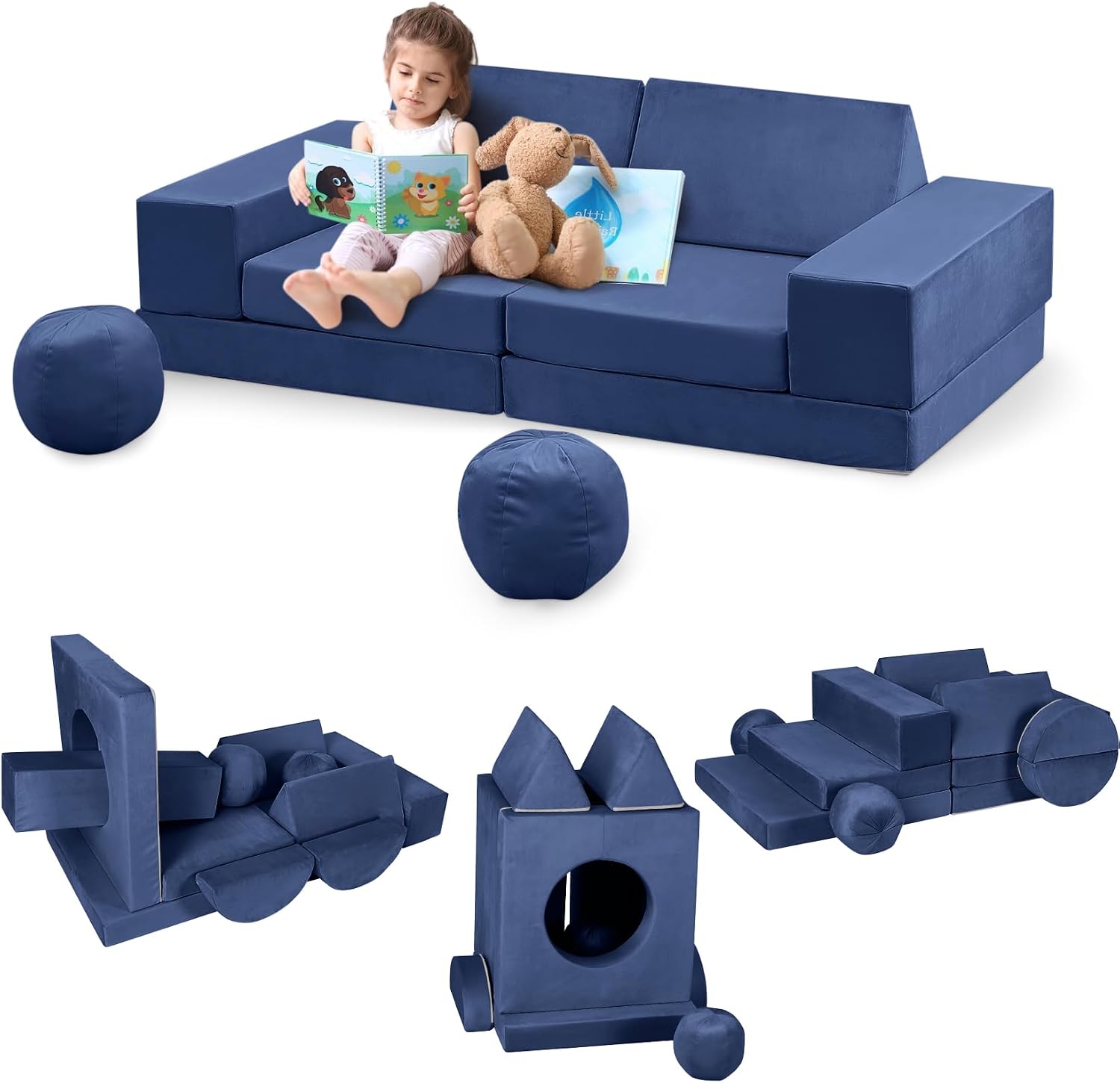 GarveeLife Kids Bed Extendable Sofa with 12 Modules Futon Foldable Furniture for Nursery Bedroom Playroom