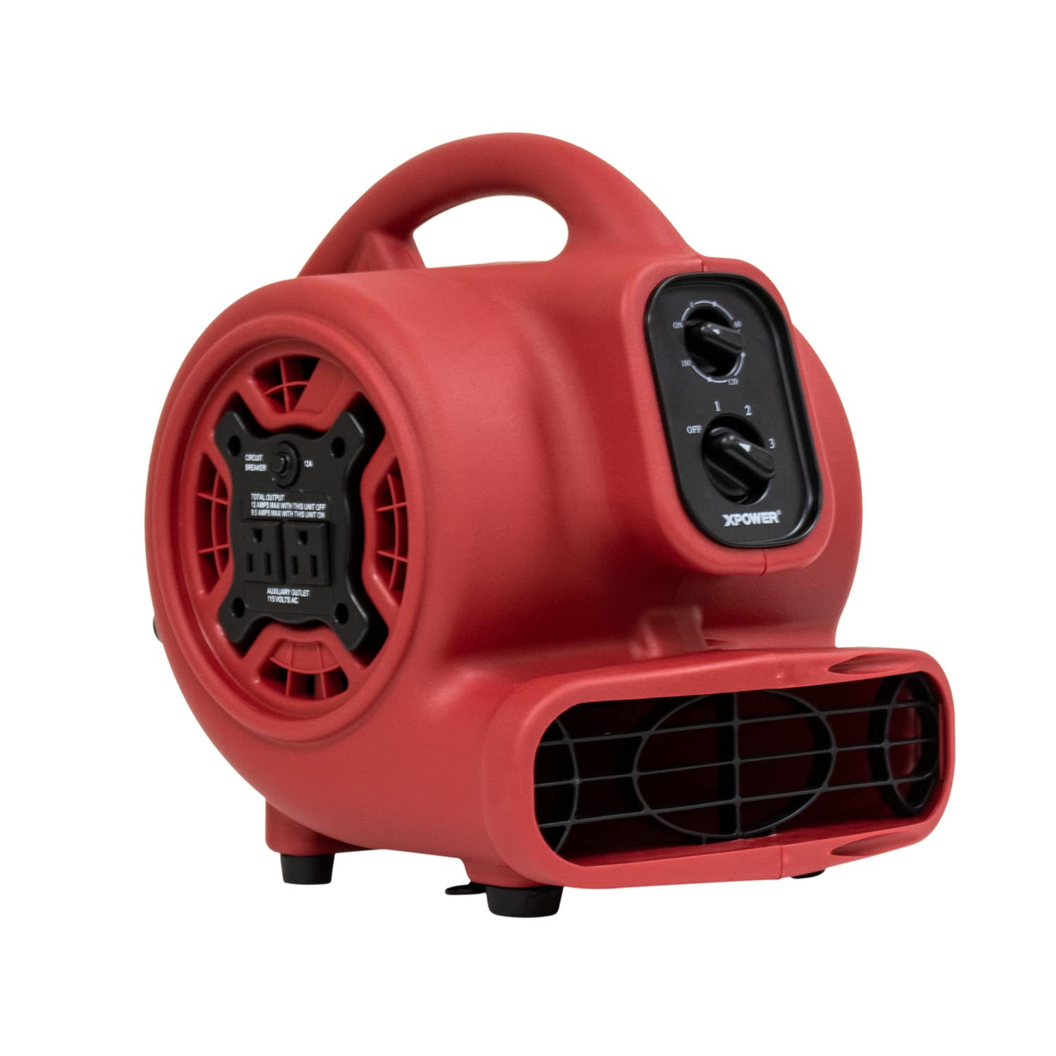 XPOWERP-230AT 1/5 HP 800 CFM 3 Speeds Mini Air Mover with 3-Hour Timer and Built-in Dual Outlets for Daisy Chain, 2.3-Amp