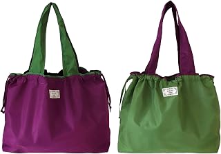Godneei 2 Artículos Bolsas De Compra Plegables, Bolsa Compra Reutilizar, Poliéster Resistente Al Desgarro, Color Morado Y Verde Hierba, Gran Capacidad, 52 X 42 Cm, Capacidad De Carga Máxima 15 Kg