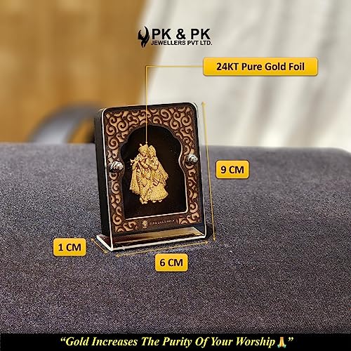 Image of Pk & Pk Jewellers Radha Krishna Ji Table Top | 24KT Gold | Small Size (For Premium Gift, Office Desk, Car Dashboard, Table Decoration)
