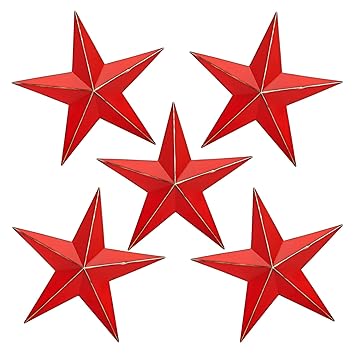 Farmlyn Creek 5 Pack Texas Star Rustic Metal Outdoor Wall Home Decor for Patio, Porch, Garden (Red, 12 x 12 in)