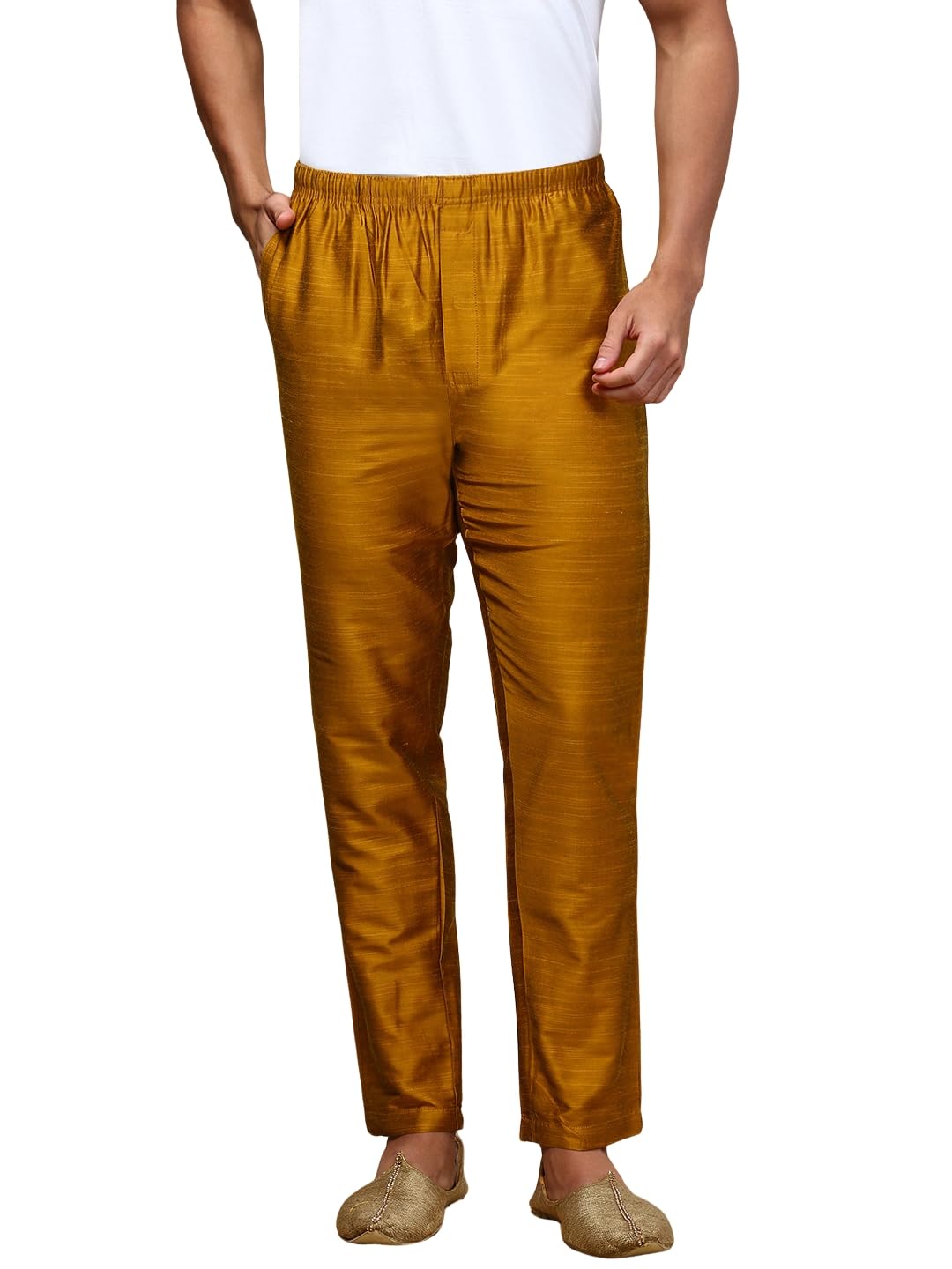 Mens Viscose Blend Salwar Pyjama Pant | Elasticated Waistband with Inner Drawstring, Button Closure, Side Pockets| Regular Fit Ethnic Wear Churidar Pajama (Mustard; S)-image-34