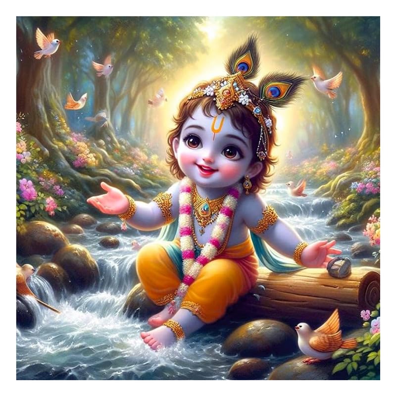 Image of British Terminal Cute little Bal Gopal Baby God Krishna| Kanha Ji | Laddu Lord Makhan Chor Painting Religious Poster for Pregnant Women for wall (matt thin vinyl,sticker,multicolor,unframed)| bj303