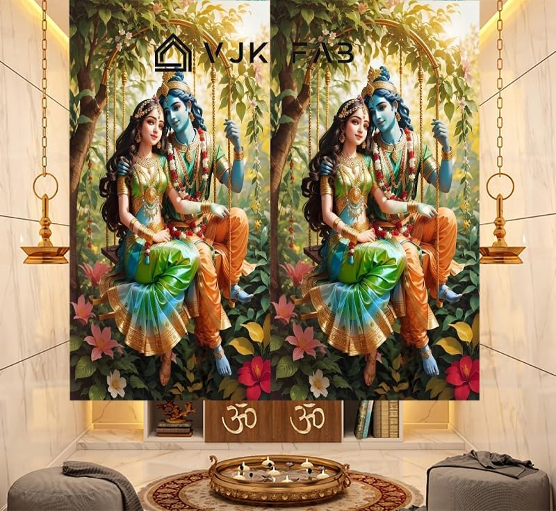 Image of 3D Printed God Curtians for Temple, Mandir Parde 4x5 feet Long Set of 2, Poojaroom Curtains for Puja ghar, Home Temple, 5 ft Window Size