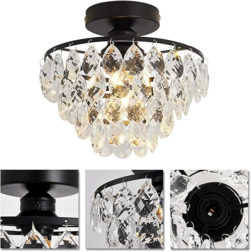 Miniatura 4 de YYJLX - Lámpara de cristal moderna de montaje semi empotrada para techo de pasillo, dormitorio, baño, armario, Base E26