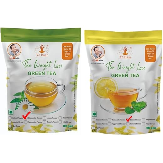 32 Baar Combo Chamomile & Lemon Green Tea Leaves 100 Gm