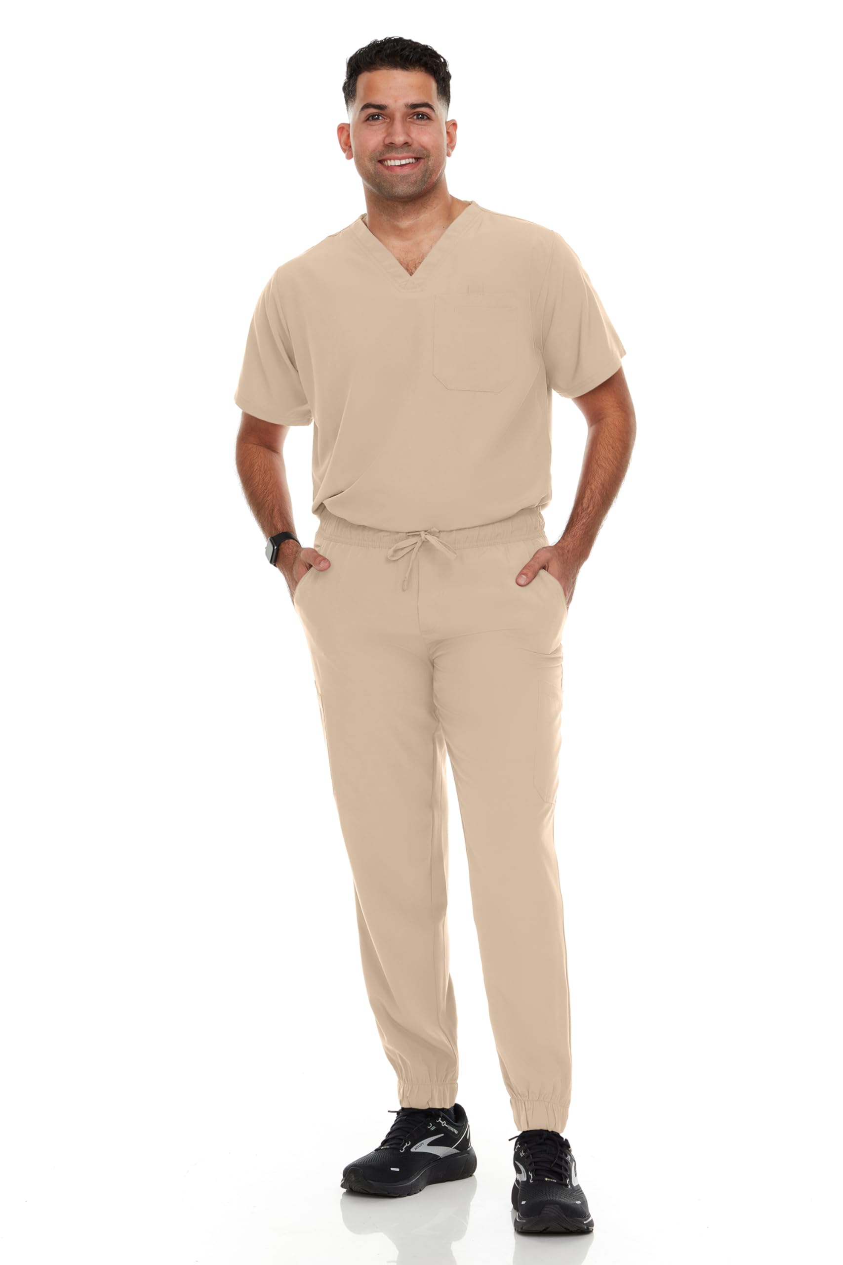 Hey Collection Men Scrubs Set Stretch V-Neck Scrub Top with 2 Chest Pocket & Jogger Pant with 6 Pockets Scrubs for Men