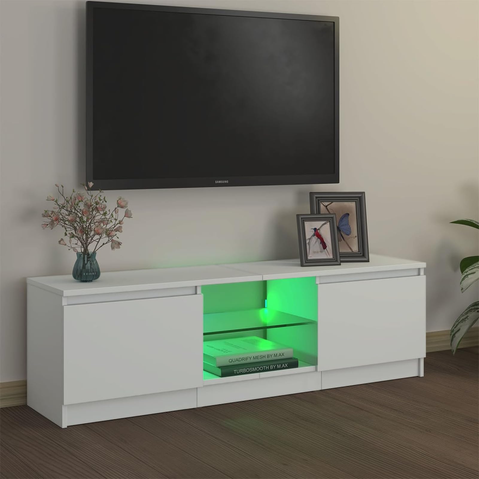 Meuble TV avec lumières LED Blanc 120x30x35,5 cm Meuble TV,Table Basse Salon Meuble TV,Table Basse LED Couleurs