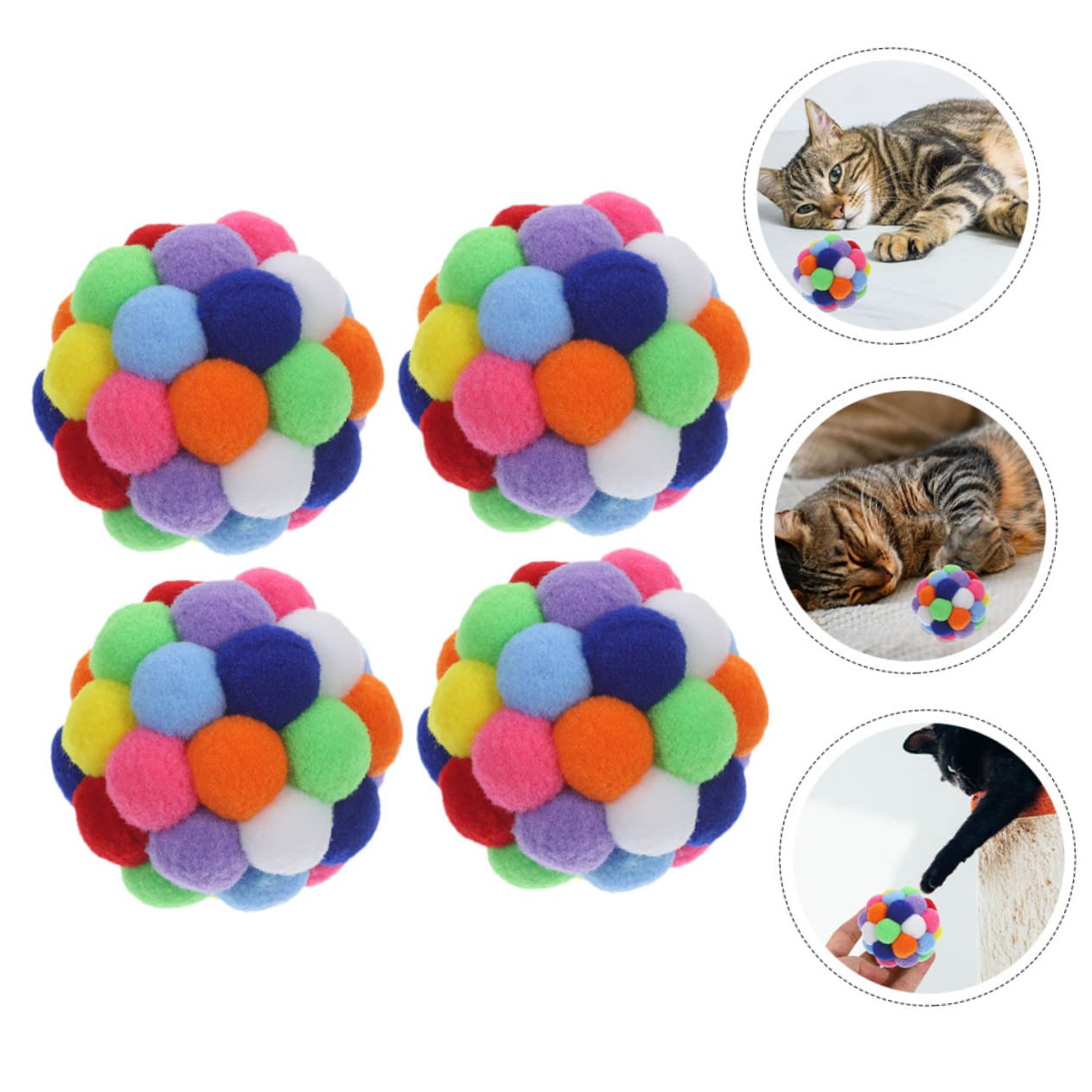FOMIYES Lot de 4 Boules de Chat en Peluche avec Clochettes Colorées Jouets pour Chats D'intérieur Prévient Griffures Actif