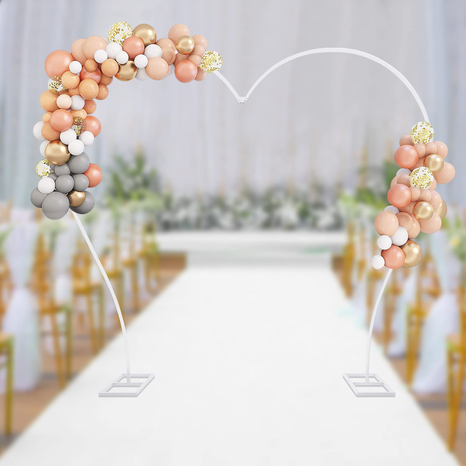 2.3M Metall Hochzeitsbogen Hintergrundständer, Traubogen Herzförmige Hochzeit Ballon gewölbter Bogenrahmen mit Stabile Basis, für Geburtstagsparty Brautparty Zeremonie Dekoration (Weiß)