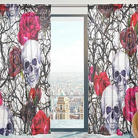 MNSRUU - Cortinas de gasa transparentes con diseño de calaveras y ramas Cover