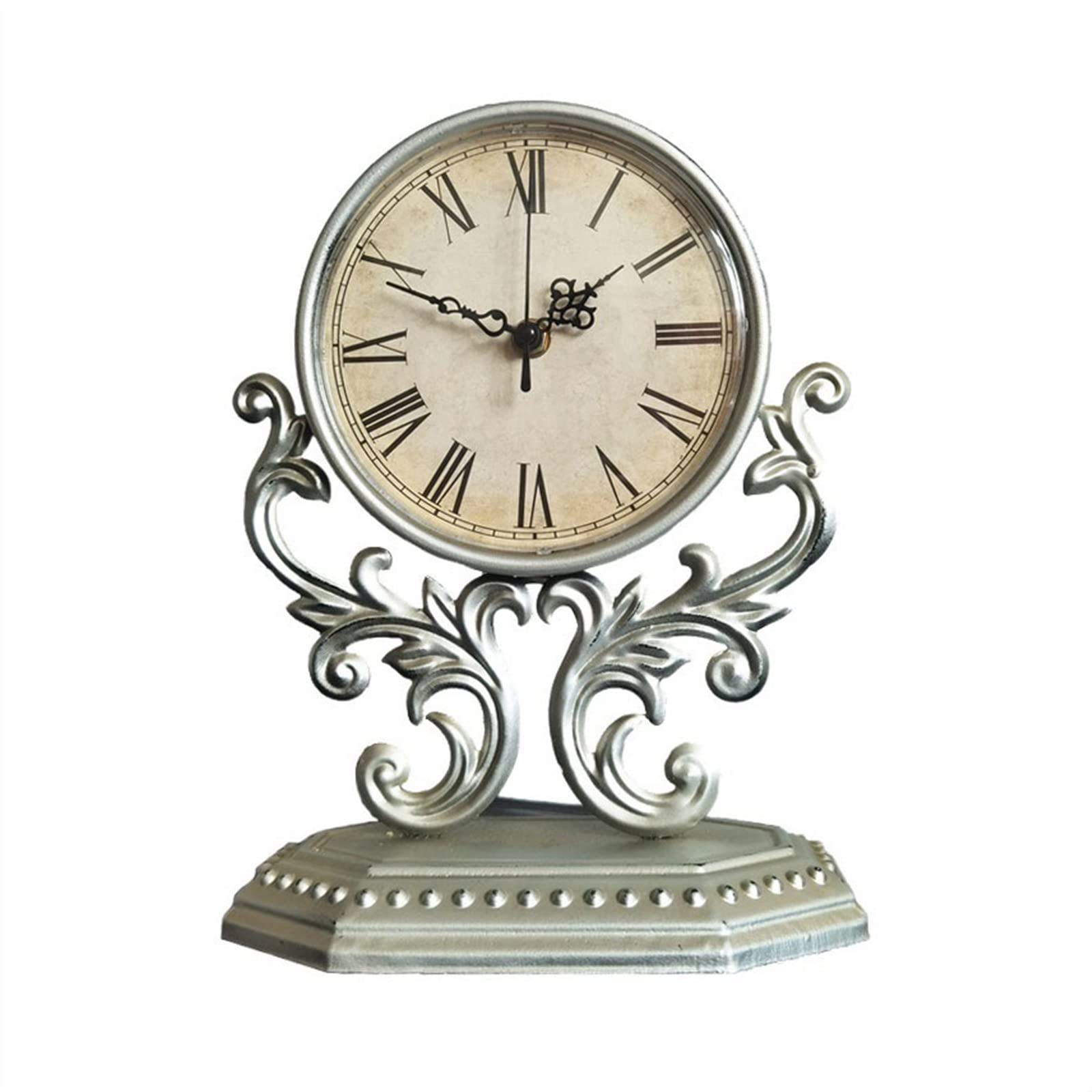 S5b8W3g7 Mantel Clocks Vintage Iron Desk Clock European Style Home Decoration Bedside Table Silent Sweep Second Decorate