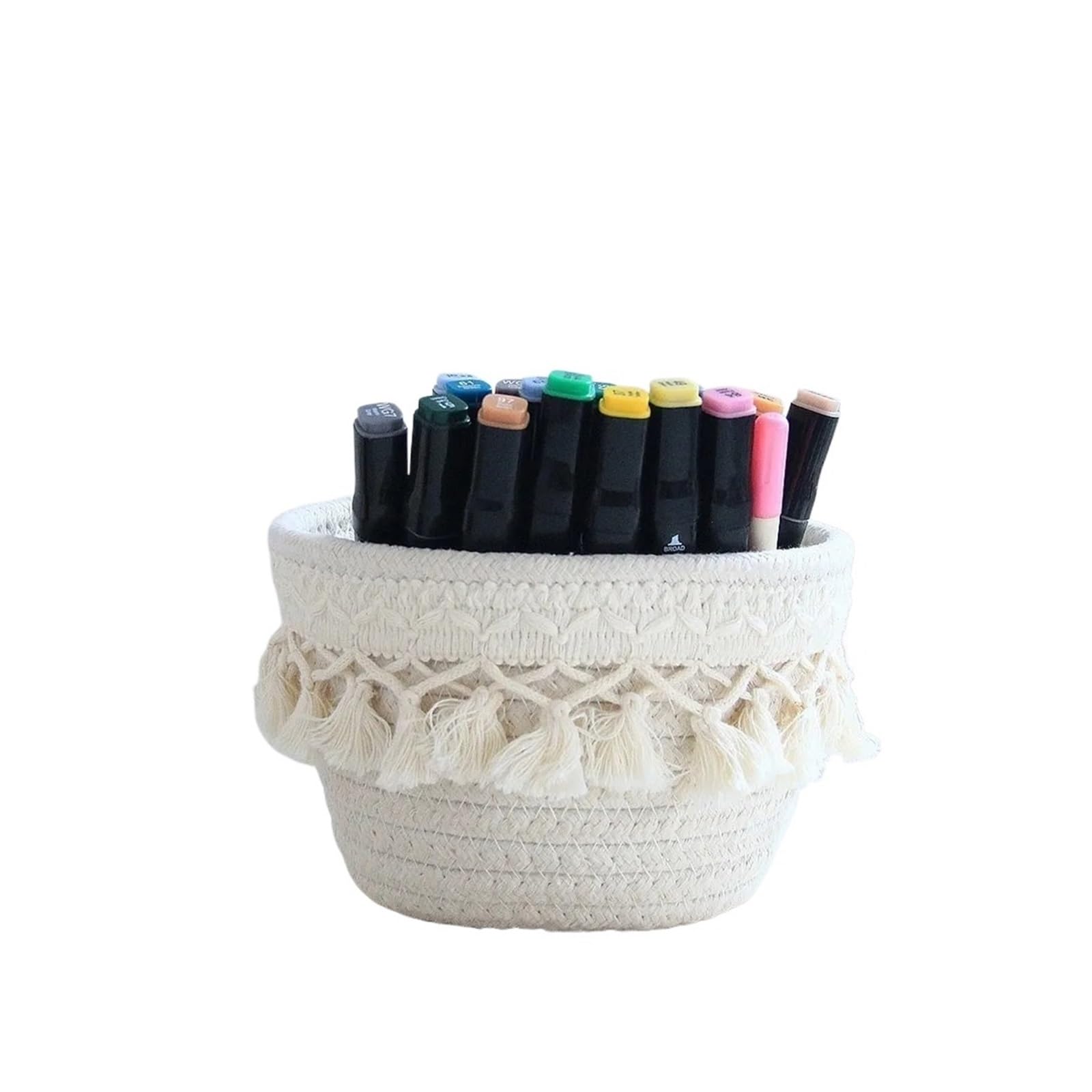 Cajas de almacenamiento tejidas a mano para bolígrafos de escritorio, cesta de clasificación para el hogar, aperitivos, juguetes, papelería, organizador de lápices (beige)