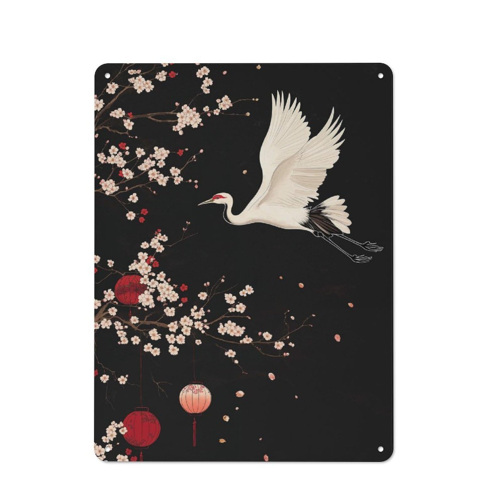 Junmoney Style-5 Metal Sign 40X30cm With Crane Cherry Blossoms For Garage Wall, Vintage Decor, Winter Wall Decor For People Furnishing A Garage