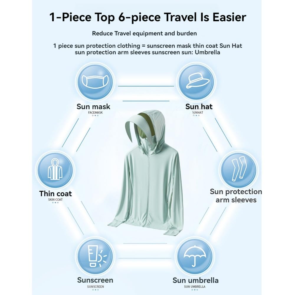 Camiseta de manga larga para hombre, con protección solar UPF50+, de hilo de hielo, desmontable, protección solar, protección contra rayos UV