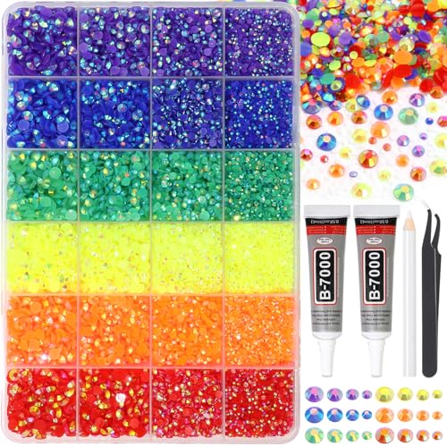 Image of RODAKY 30000PCS Resin Jelly Rhinestone Kits 2/3/4/5mm Flatback Rhinestones for Bedazzling Crystal Gems 6 Colors Crystal Beads for Crafting Tweezers Pickup Pencil