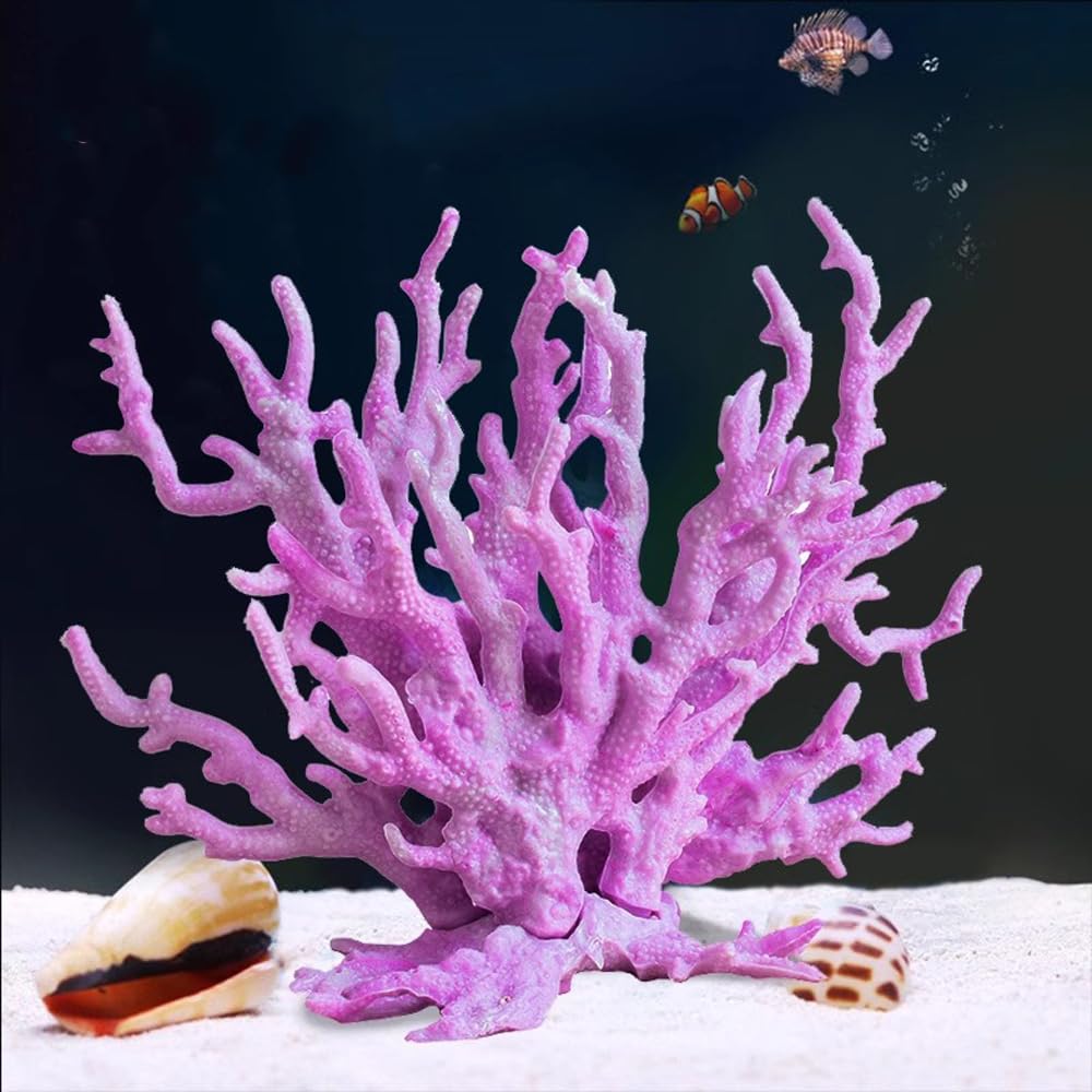 GeRRiT Artificial Aquarium Coral Ornament Plastic Fish Tank Plants Decoration for Aquarium Landscape，Aquarium Decoration Cave, Resin Coral (Purple Coral Tree)