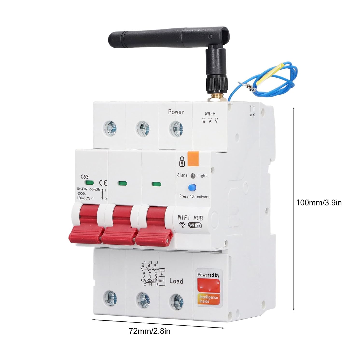 Smart Circuit Breaker Energy Metering 3P 63A Remote Voice Control Timed Switching Prepaid Limiting Leakage Protection RS485 AC400V